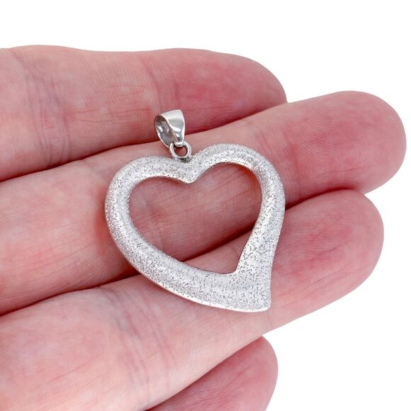 Vintage Peru Sterling Silver 925 Open Heart Textured Pendant - Picture 1 of 7